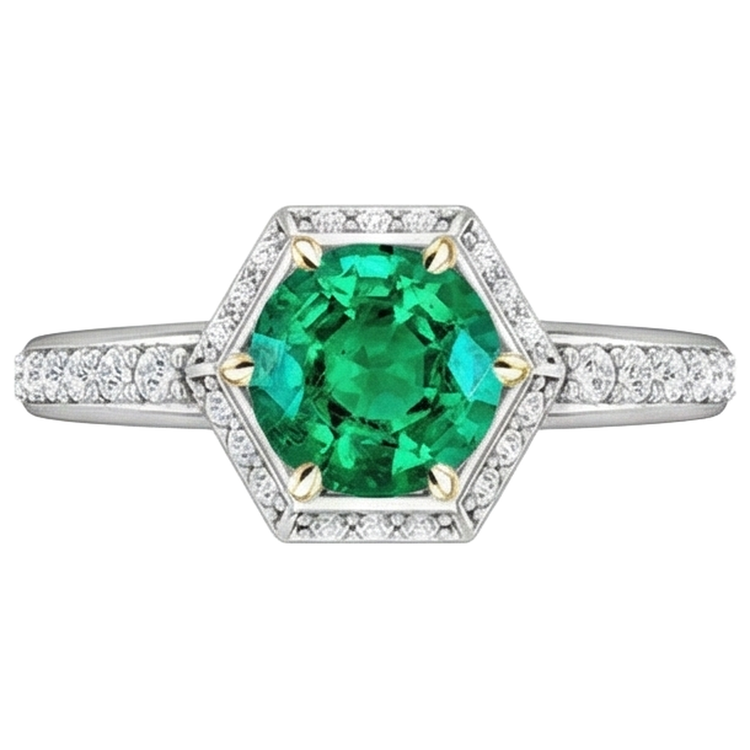 Bague avec Gemme Or 14K Bicolore avec Émeraude Fine – vue de face