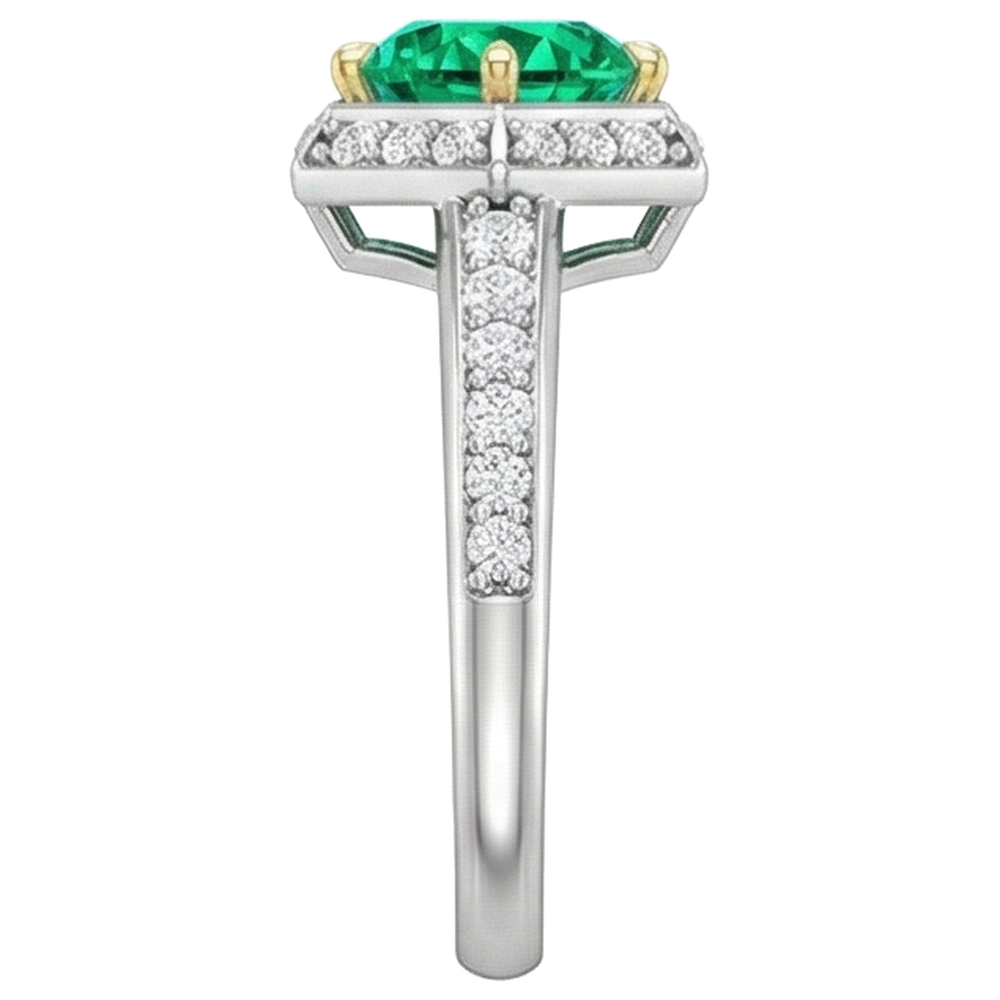 Bague avec Gemme Or 14K Bicolore avec Émeraude Fine – vue de dessus