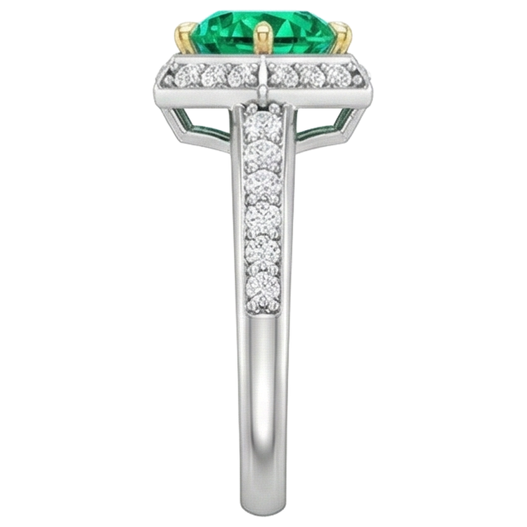 Bague avec Gemme Or 14K Bicolore avec Émeraude Fine – vue de dessus