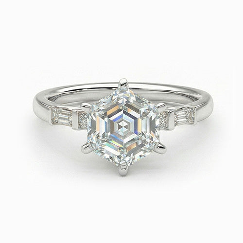 Diamant Princesse Bague de Fiançailles en Or Blanc 14 Carats – vue principale