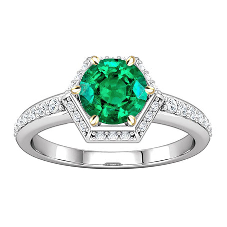 Taille Brillant Émeraude Fine bague en Or 14K Bicolore – vue principale