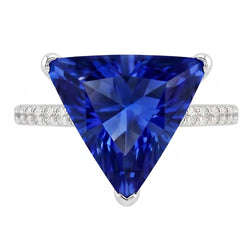 Hidden Halo Ceylan Sapphire Trillion Gemstone Ring Diamond Accentué