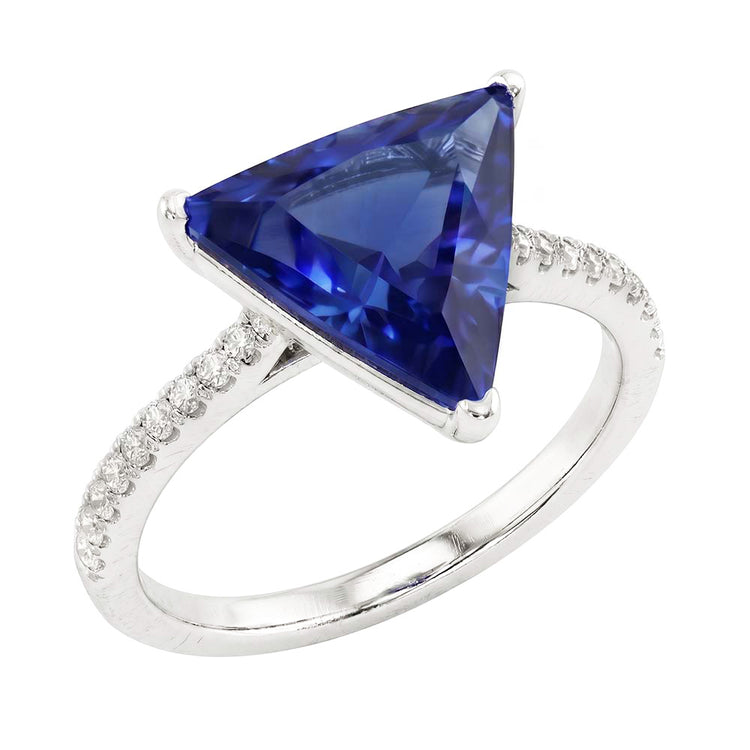 Hidden Halo Ceylan Sapphire Trillion Gemstone Ring Diamond Accentué