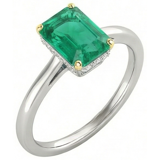 Rayonnant Émeraude Colombienne Bague Pierre de Couleur 2 carats – vue de face