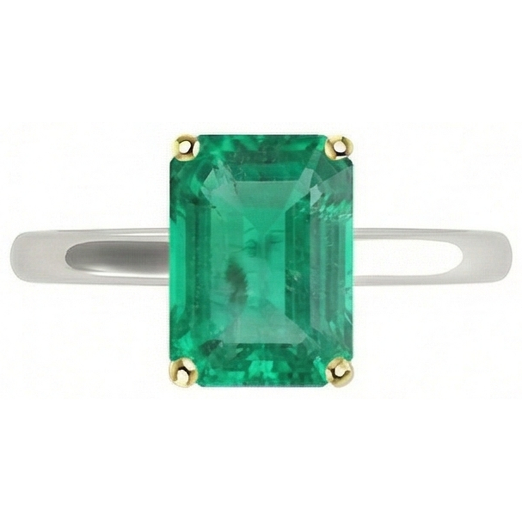 Bague Pierre de Couleur Or 14K Bicolore avec Émeraude Colombienne – vue d'angle