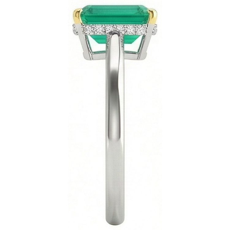 Émeraude Colombienne Bague Pierre de Couleur 2-carats Or 14K Bicolore – vue de profil