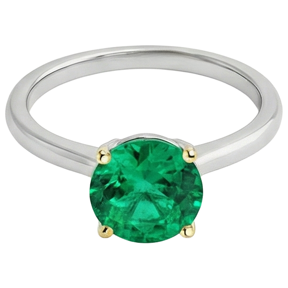 Émeraude Fine Bague Pierre Précieuse 3-carats Or Deux Tons 14 Carats – vue de profil