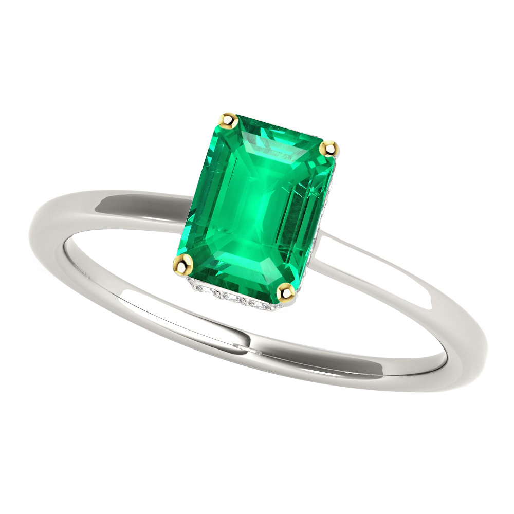 Taille Émeraude Émeraude Colombienne bague en Or 14K Bicolore – vue principale