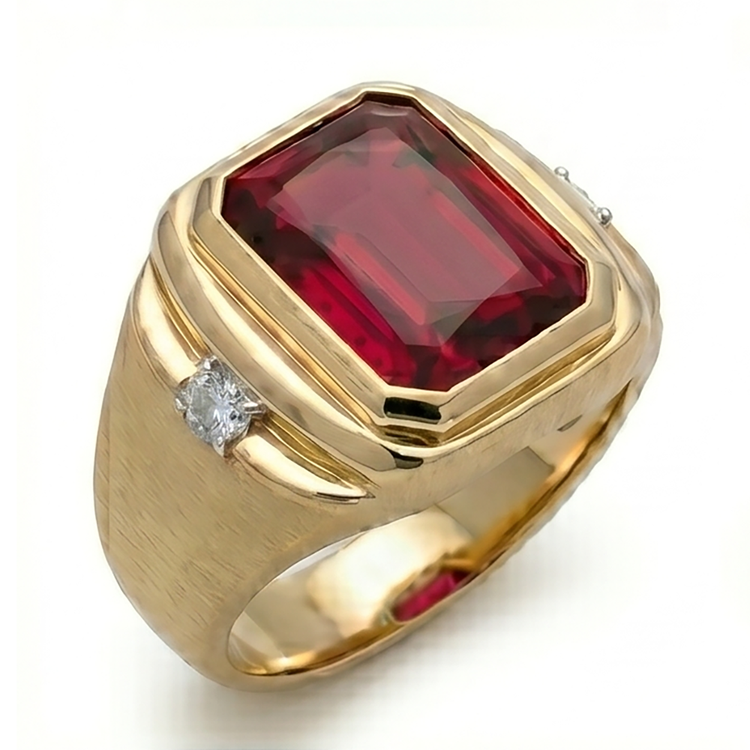 Homme 10K Yellow Gold Rubis Sang de Pigeon Bague Masculine