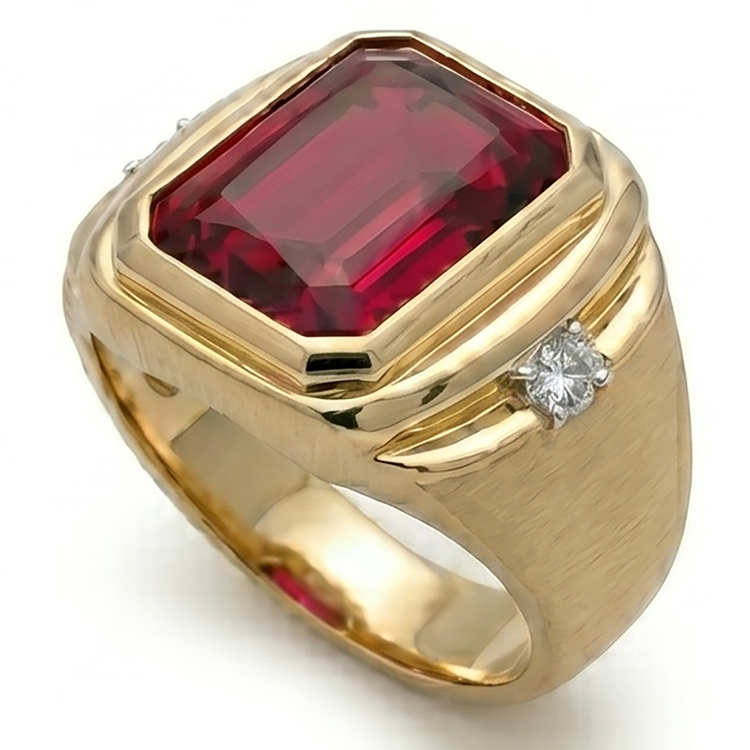Homme 10K Yellow Gold Rubis Sang de Pigeon Bague Masculine