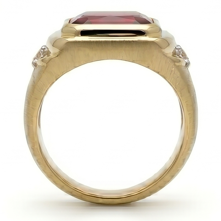 Homme 10K Yellow Gold Rubis Sang de Pigeon Bague Masculine