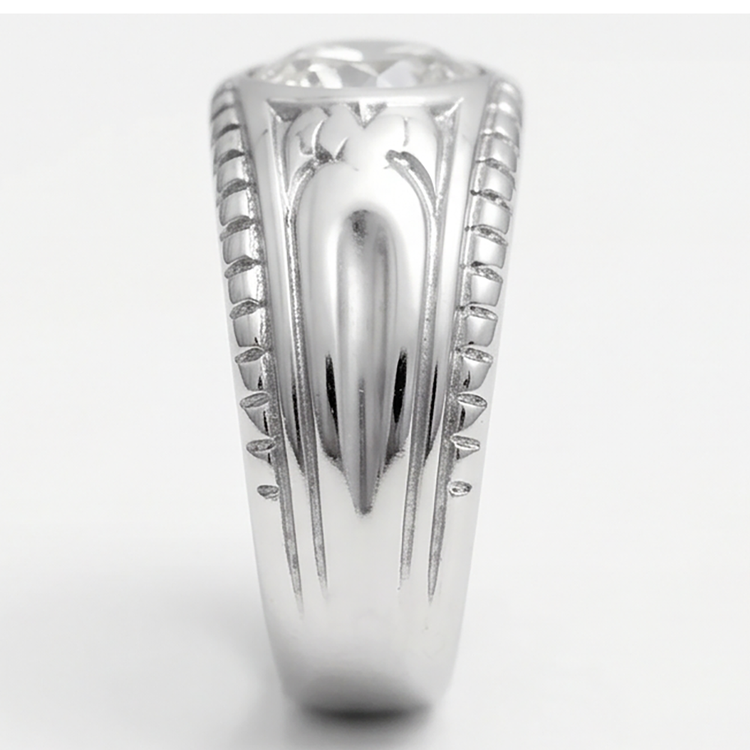 Homme Artisanal Bague Masculine avec Diamant Fin Taille Old Mine