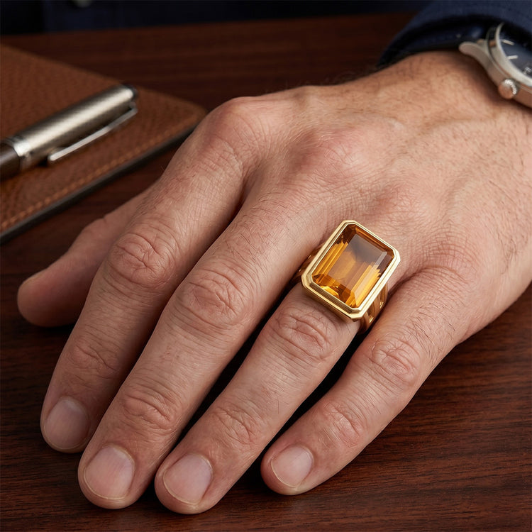 Homme Bague Pierre Précieuse Or Jaune 14 Carats avec Citrine – 7