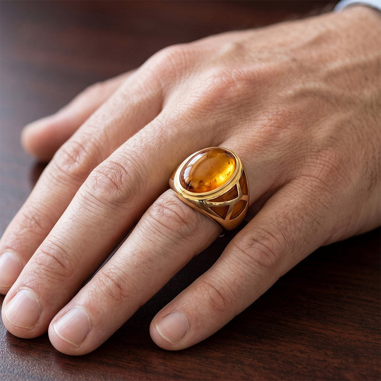 Homme Citrine Bague Pierre Précieuse – Taille Cabochon 10 carats