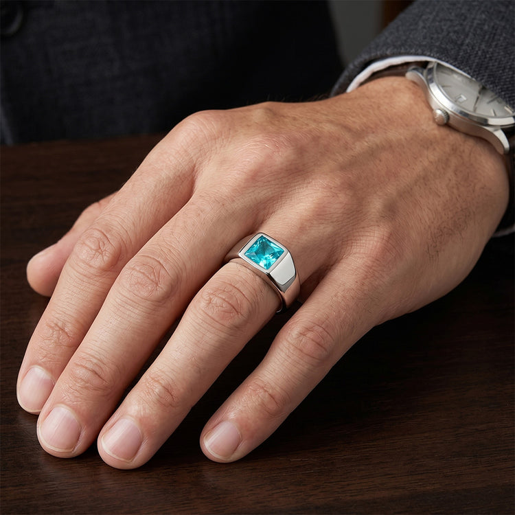 Homme Paraiba Néon Bague Masculine de luxe – 1 carats Or Blanc 14