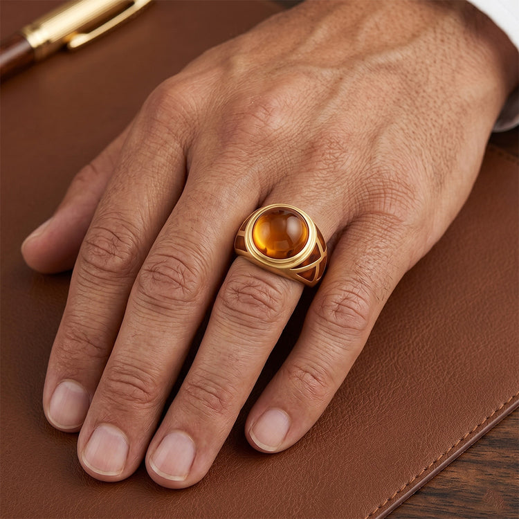 Homme Sur mesure Citrine Bague avec Gemme 10 carats – Or 14K