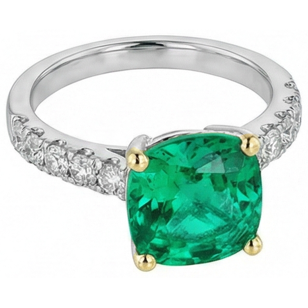 Brillant Émeraude Colombienne Bague Pierre Précieuse 5 carats – vue d'angle