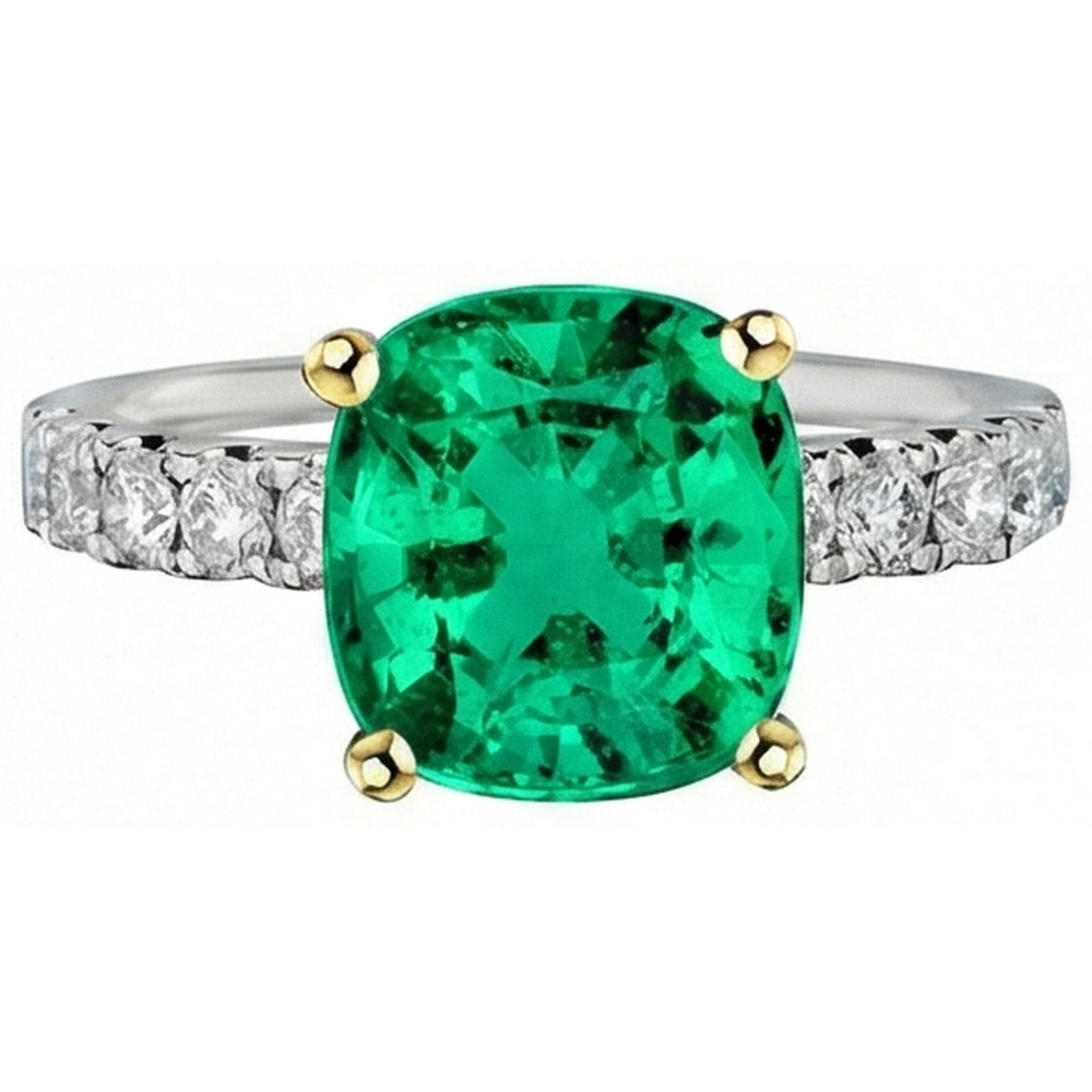 Émeraude Colombienne Bague Pierre Précieuse 5 carats Or Bicolore 14 Carats – vue de face