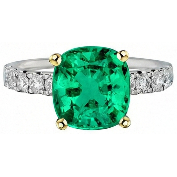 Émeraude Colombienne Bague Pierre Précieuse 5 carats Or Bicolore 14 Carats – vue de face