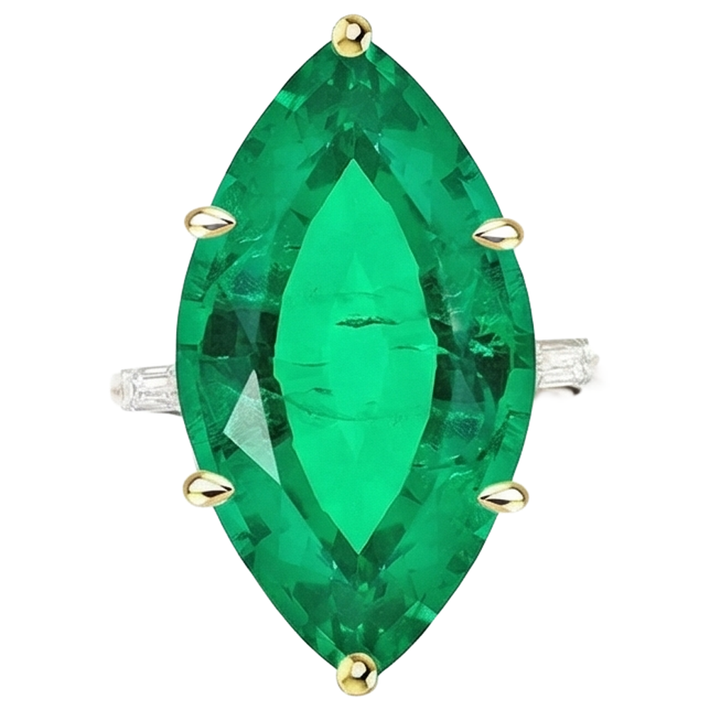 Émeraude Colombienne Bague avec Gemme – vue de face