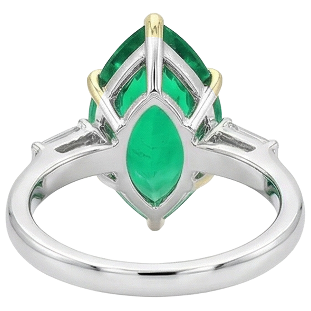 Émeraude Colombienne Bague avec Gemme 6 carats Or Bicolore 14 Carats – vue arrière