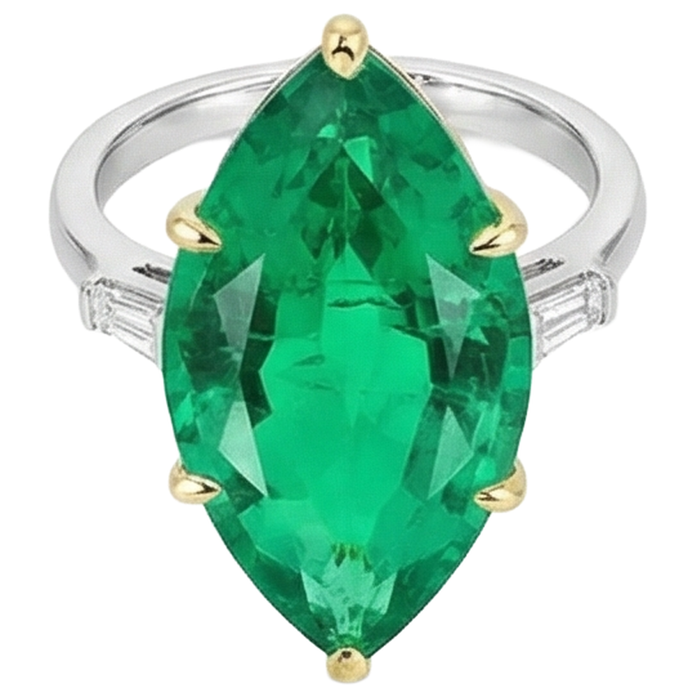 Émeraude Colombienne Taille Marquise Bague avec Gemme en Or Bicolore 14 Carats – vue d'angle