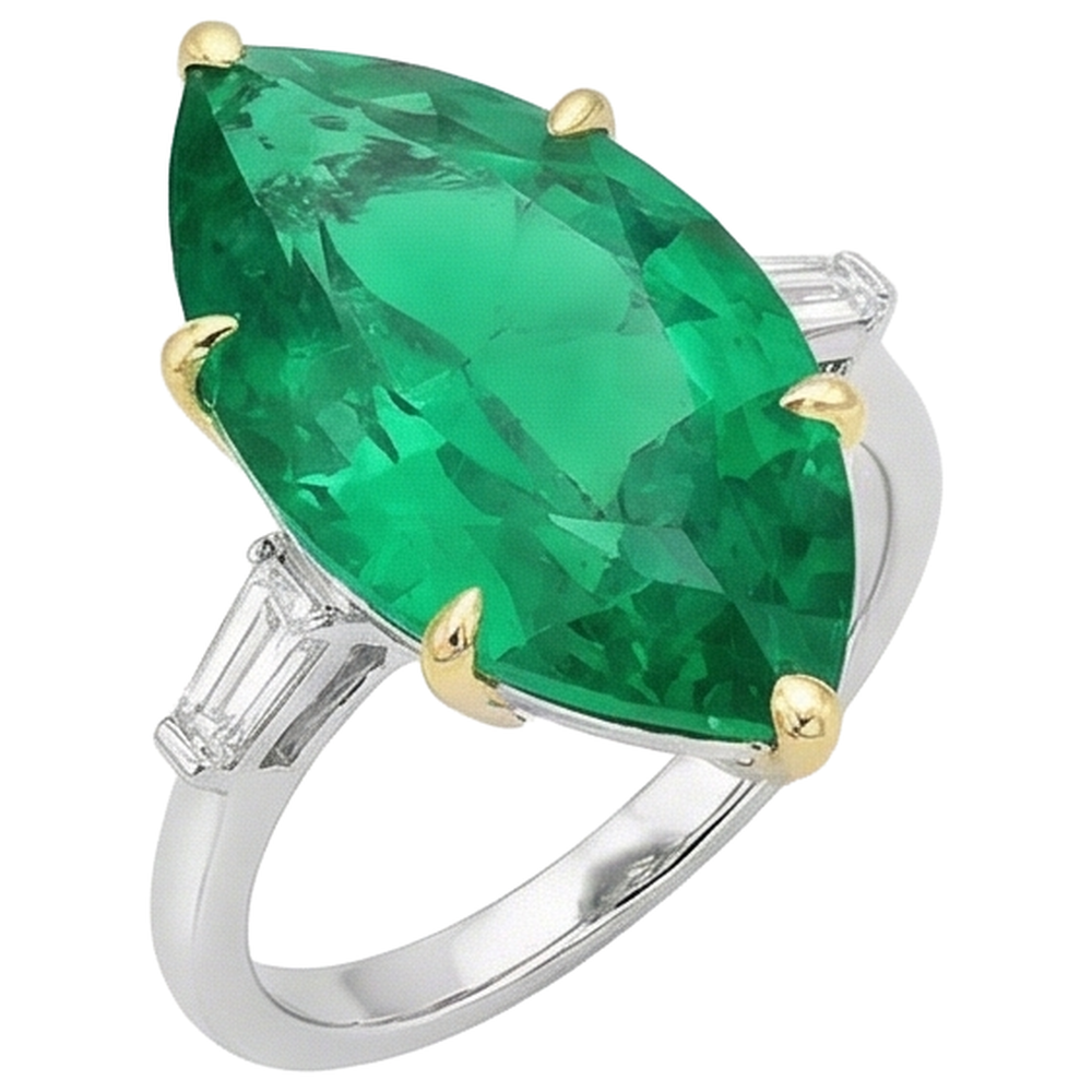 Émeraude Colombienne Bague avec Gemme 6-carats Or Bicolore 14 Carats – vue de côté