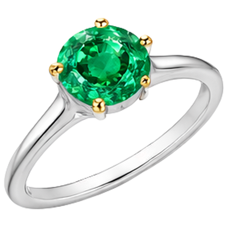 Taille Ronde Émeraude bague en Or 14K Bicolore – vue de face