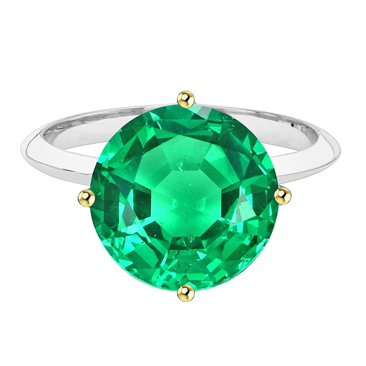 Taille Ronde Émeraude bague en Or 14K Bicolore – vue principale