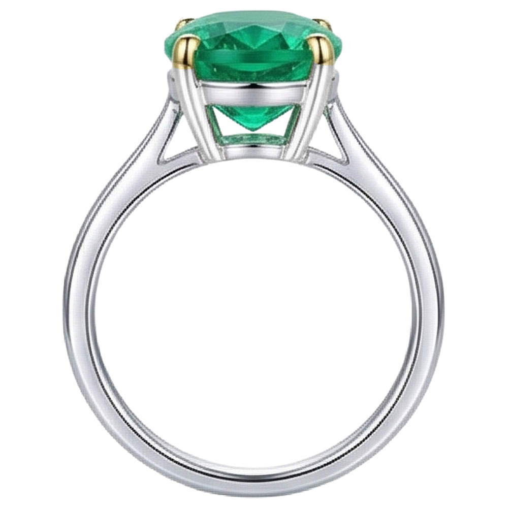 Ovale Émeraude bague en Or Bicolore 14 Carats – vue de dessus