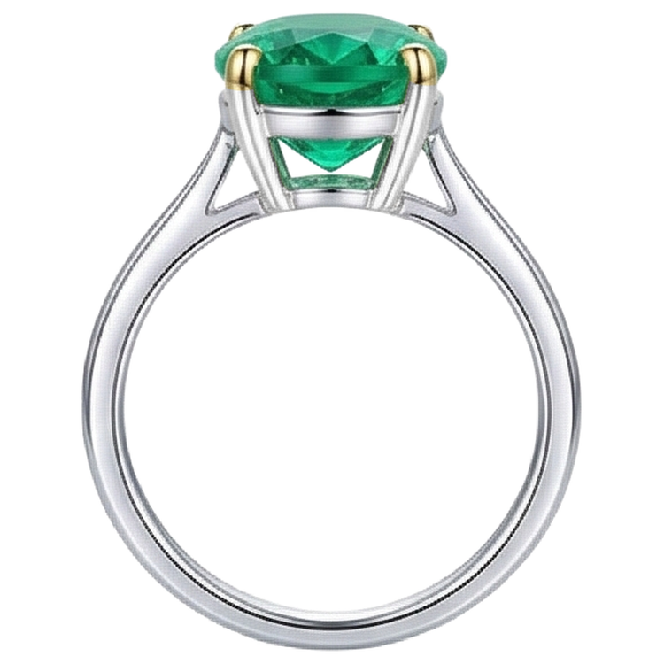 Ovale Émeraude bague en Or Bicolore 14 Carats – vue de dessus
