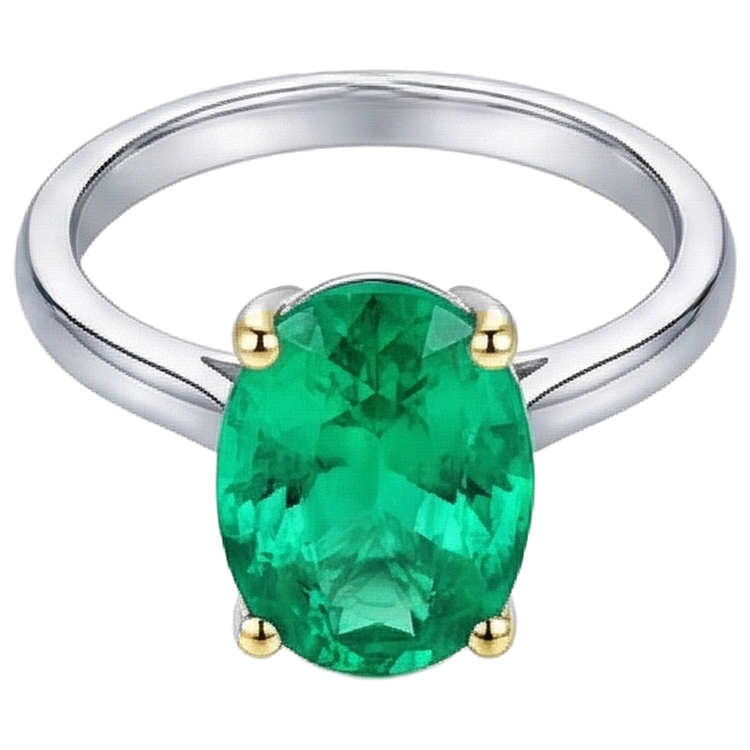Émeraude Ovale Bague Pierre Précieuse en Or Bicolore 14 Carats – vue de côté