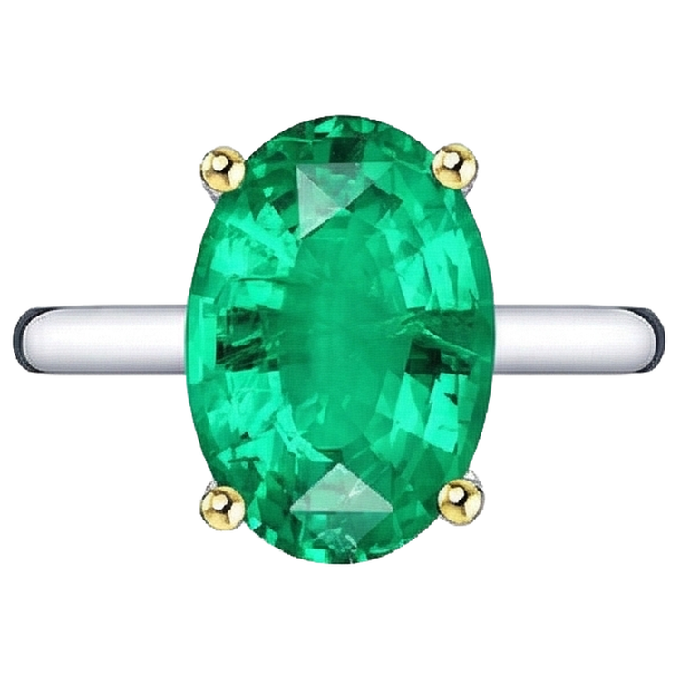 Bague Pierre Précieuse Or Bicolore 14 Carats avec Émeraude – vue d'angle
