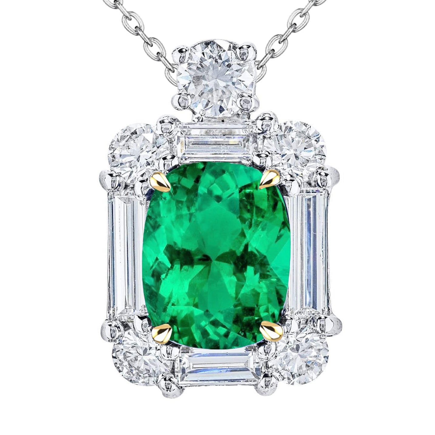 Émeraude Coussin Pendentif Pierre Précieuse en Or Bicolore 14 Carats – vue principale