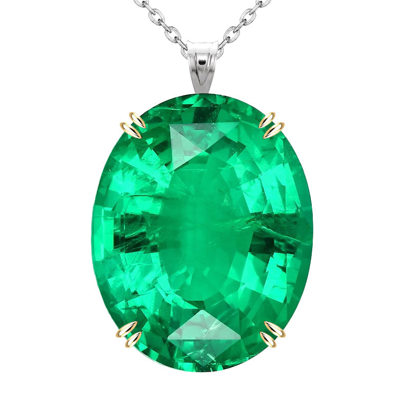 Ovale Émeraude Fine bague en Or Deux Tons 14 Carats – vue principale