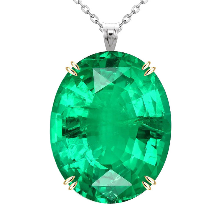 Ovale Émeraude Fine bague en Or Deux Tons 14 Carats – vue principale