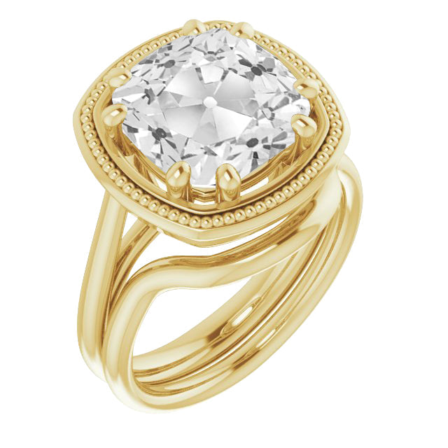 Brillant Coussin Bague Nuptiale en Or Jaune 14 Carats – vue principale