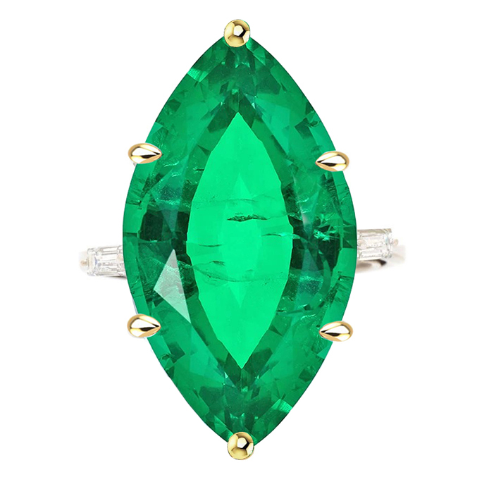 Bague avec Gemme Or Bicolore 14 Carats avec Émeraude Colombienne – vue principale
