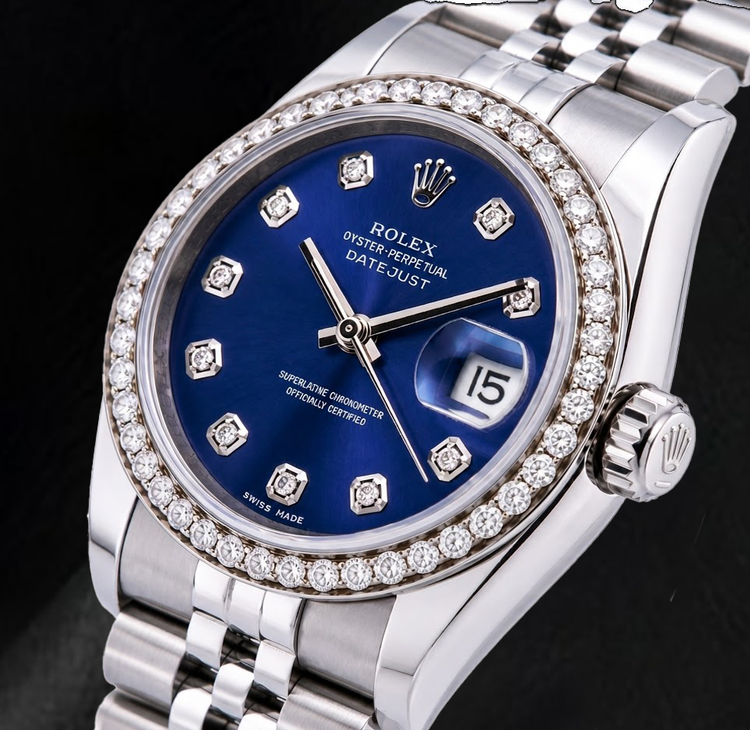 Montre Rolex 16200 Datejust 36 mm en Acier Inoxydable Cadran Diamants Bleu