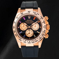 Rolex Cosmograph Daytona 116515LN 40 mm Cadran Diamants Noir Heures Arc-en-Ciel Bracelet Oysterflex Noir