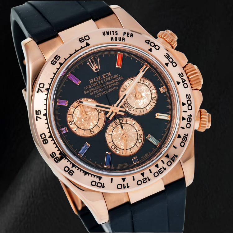 Rolex Cosmograph Daytona 116515LN 40 mm Cadran Diamants Noir Heures Arc-en-Ciel Bracelet Oysterflex Noir