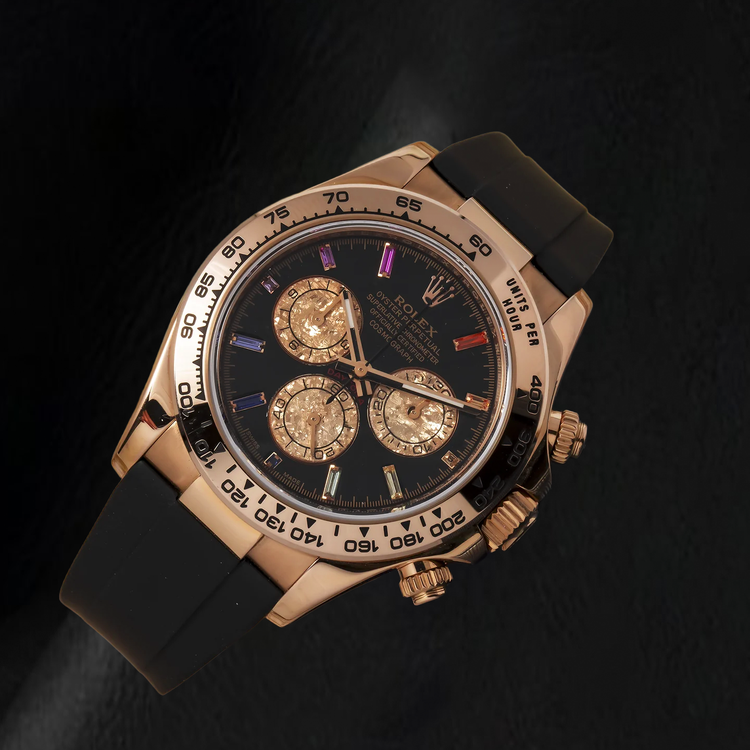 Rolex Cosmograph Daytona 116515LN 40 mm Cadran Diamants Noir Heures Arc-en-Ciel Bracelet Oysterflex Noir