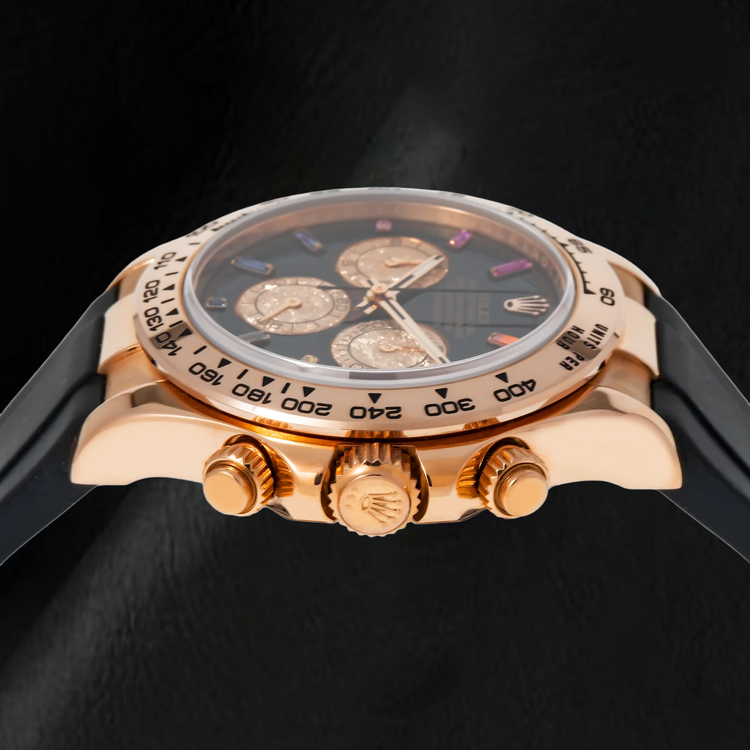 Rolex Cosmograph Daytona 116515LN 40 mm Cadran Diamants Noir Heures Arc-en-Ciel Bracelet Oysterflex Noir