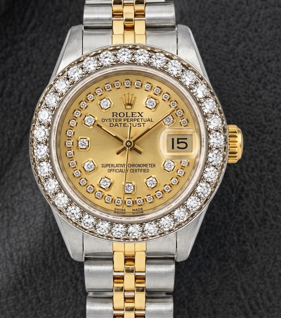 Montre Rolex 69173 Datejust 26 mm Bicolore Cadran Diamants Champagne en Rangée