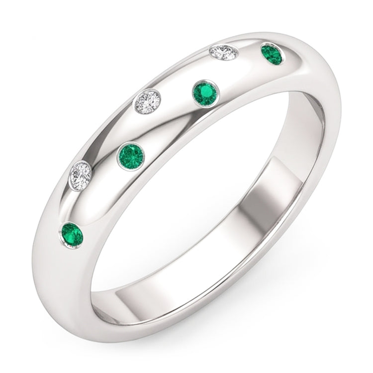 Jonc Gypsy Diamant Naturels Extraits des Mines ( et non cultivés en laboratoire ) Vert Emeraude 1.10 Carats Or Blanc 14K
