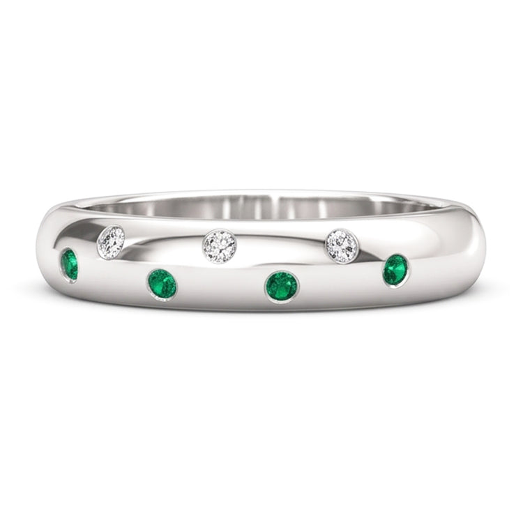 Jonc Gypsy Diamant Naturels Extraits des Mines ( et non cultivés en laboratoire ) Vert Emeraude 1.10 Carats Or Blanc 14K