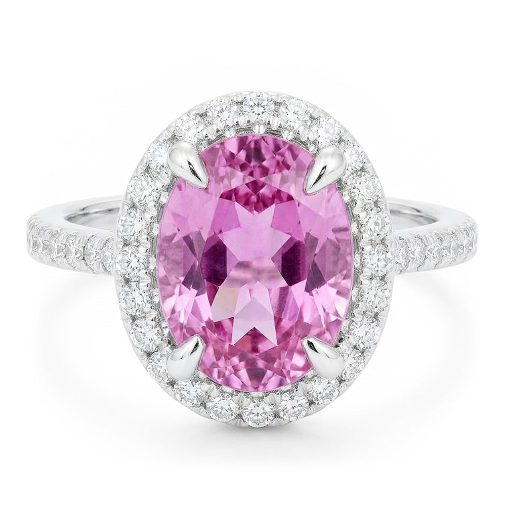 Kunzite taille ovale avec diamants 16.95 carats alliance or blanc