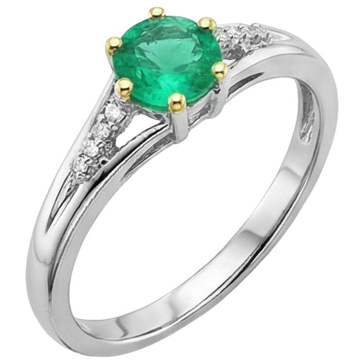 Émeraude Colombienne Bague avec Gemme 1 carats Or Bicolore 14 Carats – vue de face