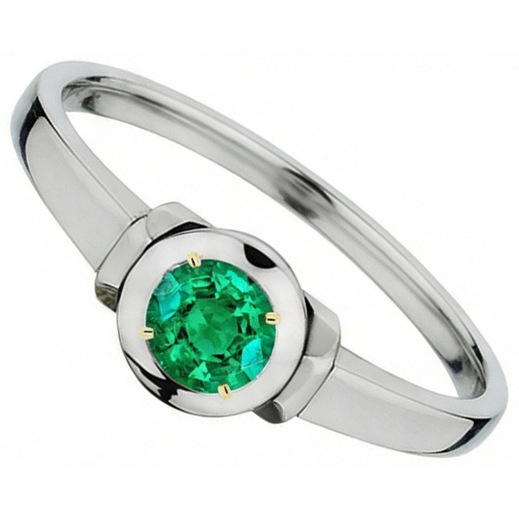 Émeraude Colombienne Bague avec Gemme 1-carats Or Bicolore 14 Carats – vue de face
