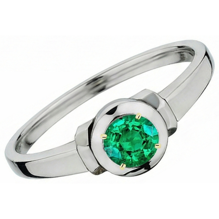 Émeraude Colombienne Taille Brillant Bague avec Gemme en Or Bicolore 14 Carats – vue de côté